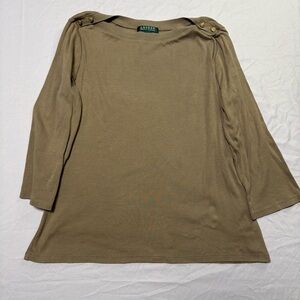 Ralph Lauren Khaki Button-Shoulder Long Sleeve Top